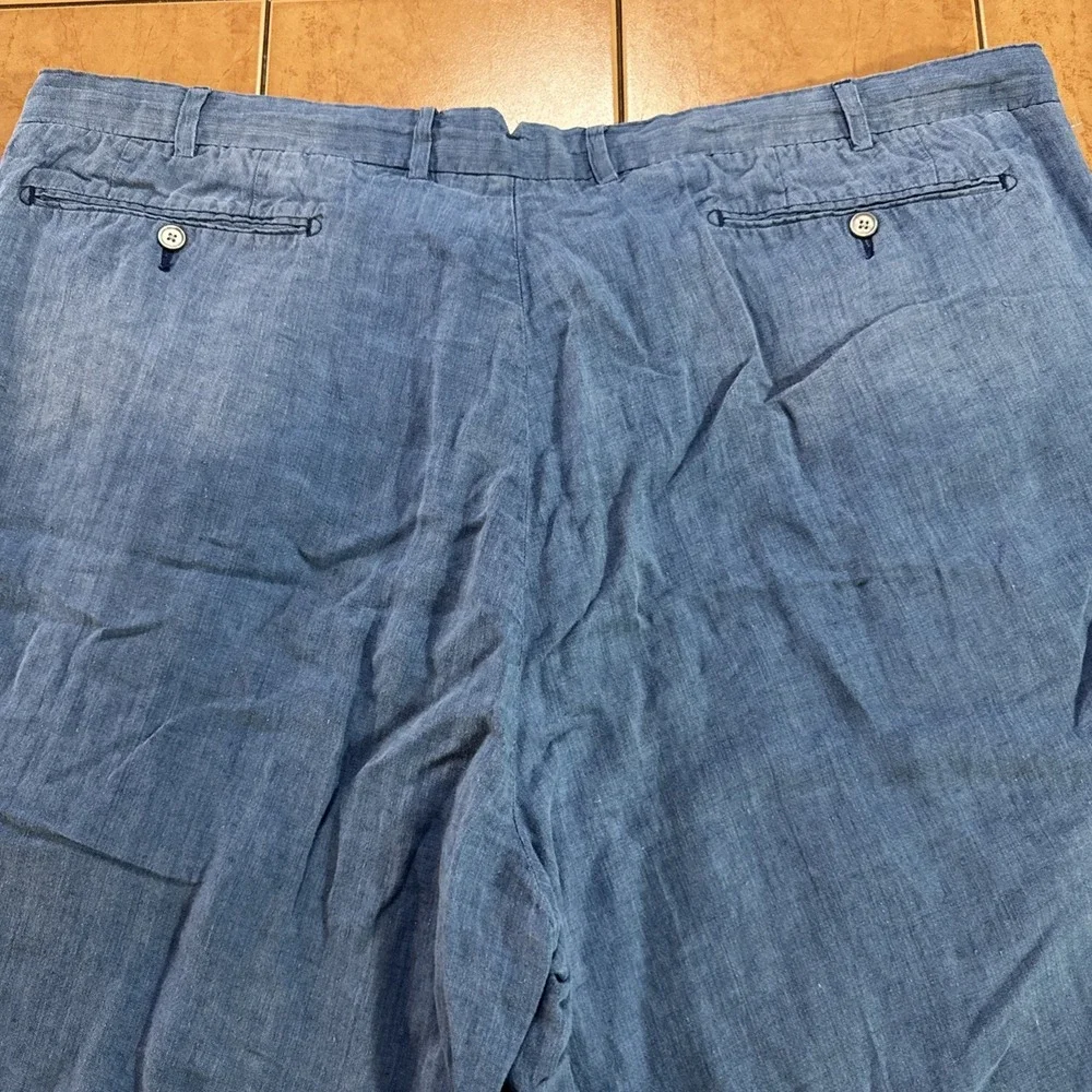Polo Ralph Lauren Shorts Mens Sz 46B BIG‎ Classic Fit Blue 100% Linen Chambray